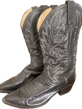 Dan Post Black Western Cowboy Boots with Embroidered Shaft